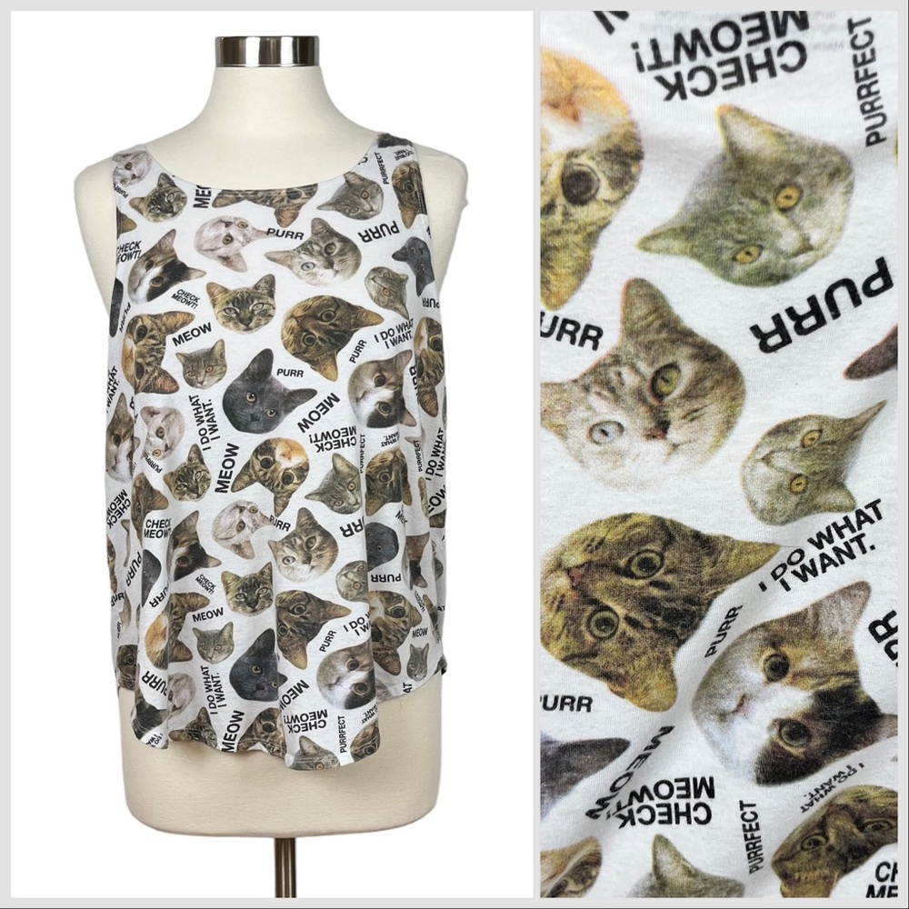 Freeze Cat Face Print Tank Top